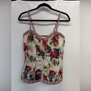 VTG Abercrombie & Fitch Y2K Cami Babydoll Tank Top Sz M Contrast Trim Logo